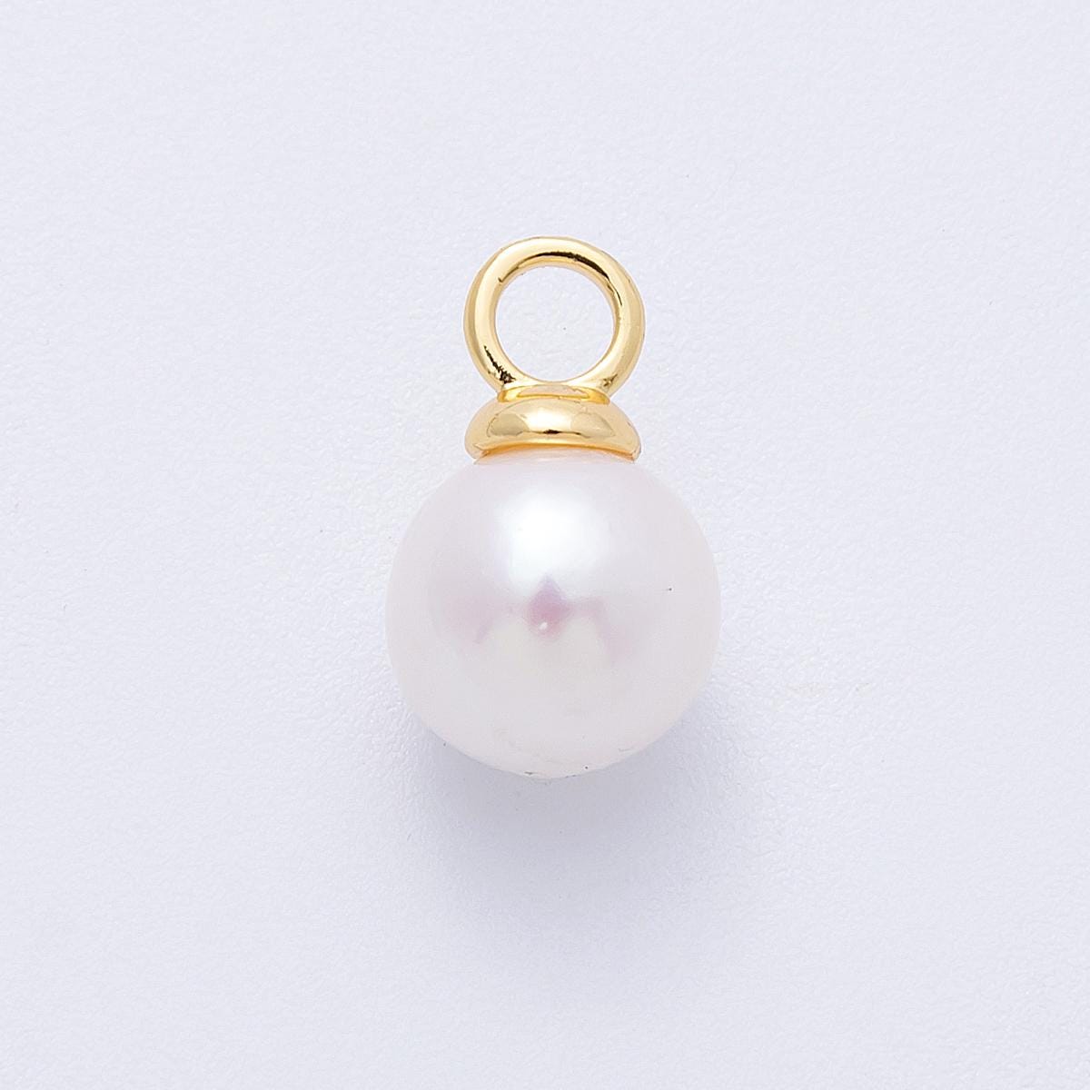 18k Gold Filled White Round Pearl Pendant Charm (10mm) Charms-00158