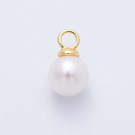 18k Gold Filled White Round Pearl Pendant Charm (10mm) Charms-00158