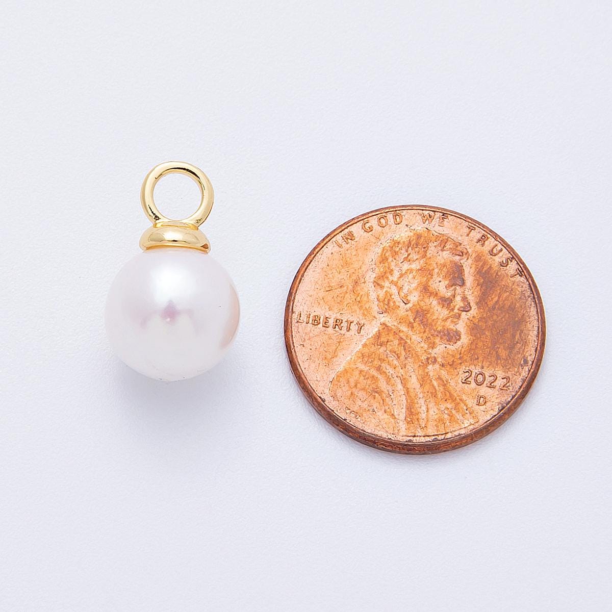 18k Gold Filled White Round Pearl Pendant Charm (10mm) Charms-00158