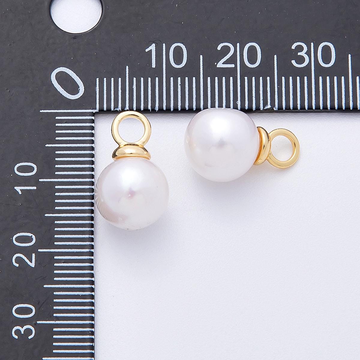 18k Gold Filled White Round Pearl Pendant Charm (10mm) Charms-00158