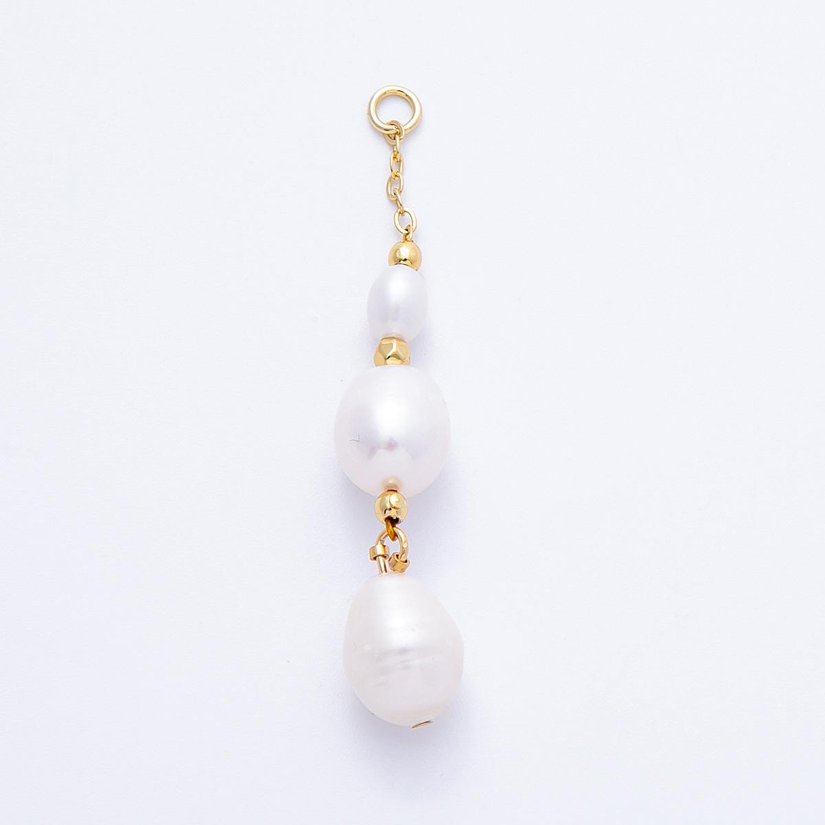 16k gold filled 50mm triple white pearls drop charm with gold bead dangle DIY Jewelry Making Supply custom necklace earring | CHARMS-00250