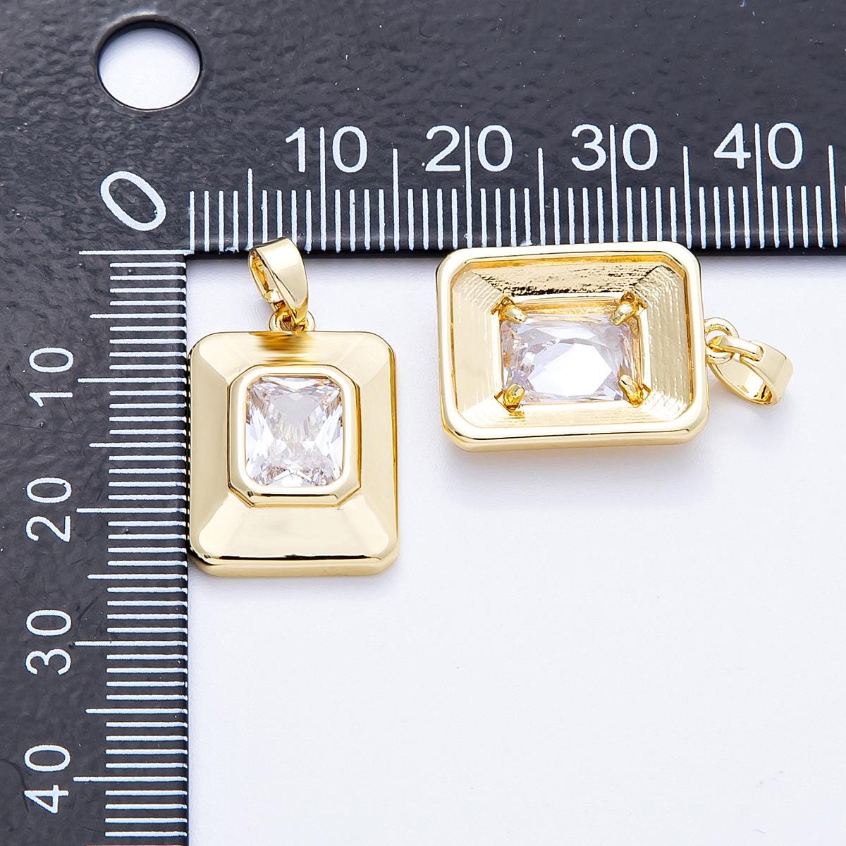 16k gold filled bezel emerald cut cubic zirconia pendant minimalist geometric charm DIY Jewelry supply for custom necklace | CHARMS-00205