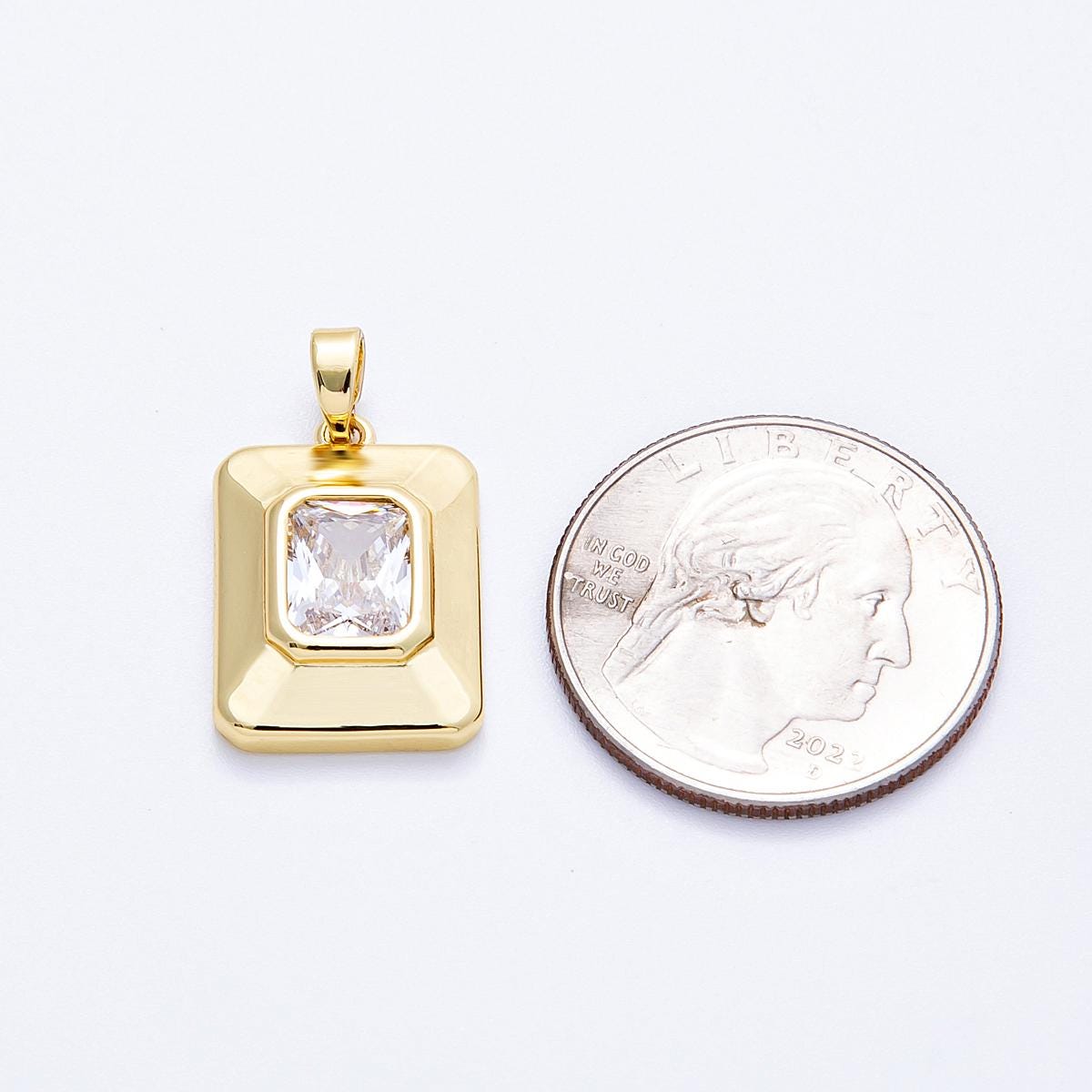 16k gold filled bezel emerald cut cubic zirconia pendant minimalist geometric charm DIY Jewelry supply for custom necklace | CHARMS-00205