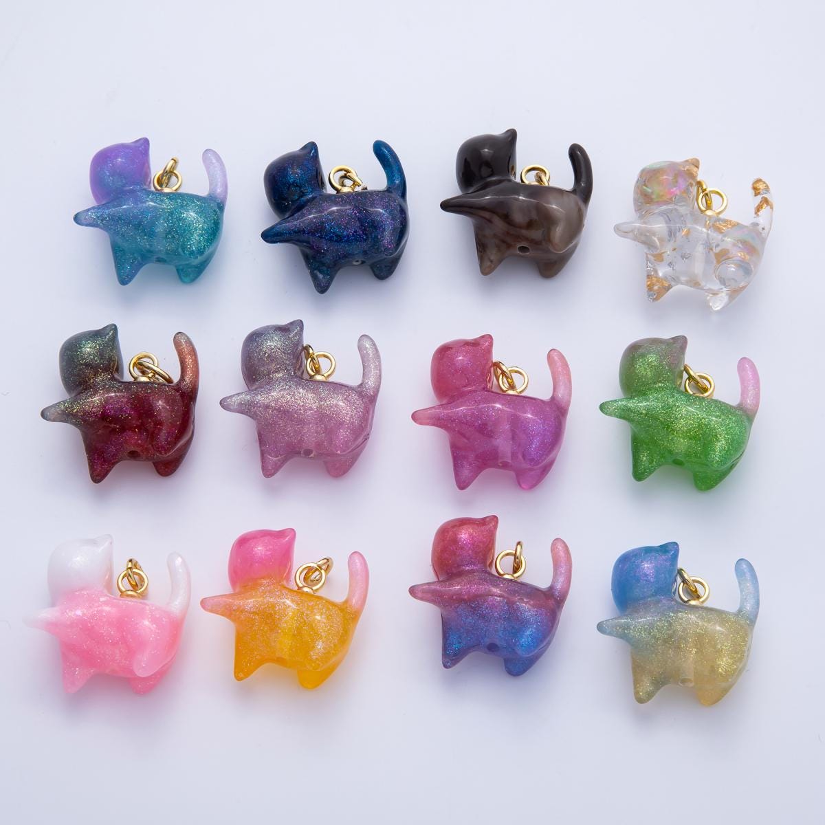 18K Gold Filled 27mm Colorful Glitter Kitty Cat Animal Resin Charm Kawaii Pet Pendants for custom Jewelry Making and crafts | CHARMS-00204