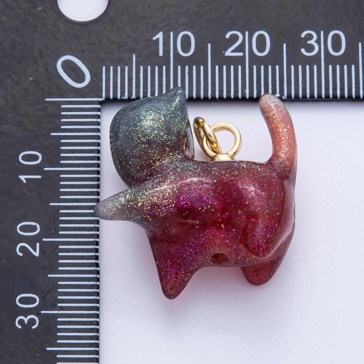 18K Gold Filled 27mm Colorful Glitter Kitty Cat Animal Resin Charm Kawaii Pet Pendants for custom Jewelry Making and crafts | CHARMS-00204