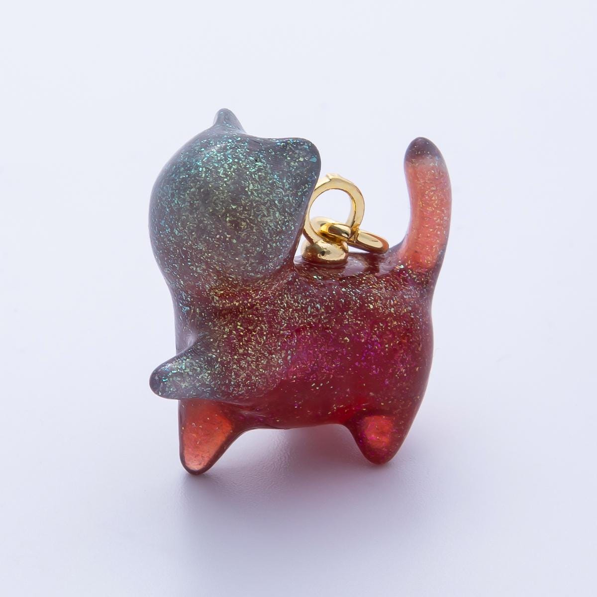 18K Gold Filled 27mm Colorful Glitter Kitty Cat Animal Resin Charm Kawaii Pet Pendants for custom Jewelry Making and crafts | CHARMS-00204