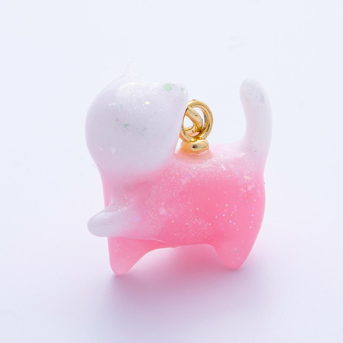 18K Gold Filled 27mm Colorful Glitter Kitty Cat Animal Resin Charm Kawaii Pet Pendants for custom Jewelry Making and crafts | CHARMS-00204