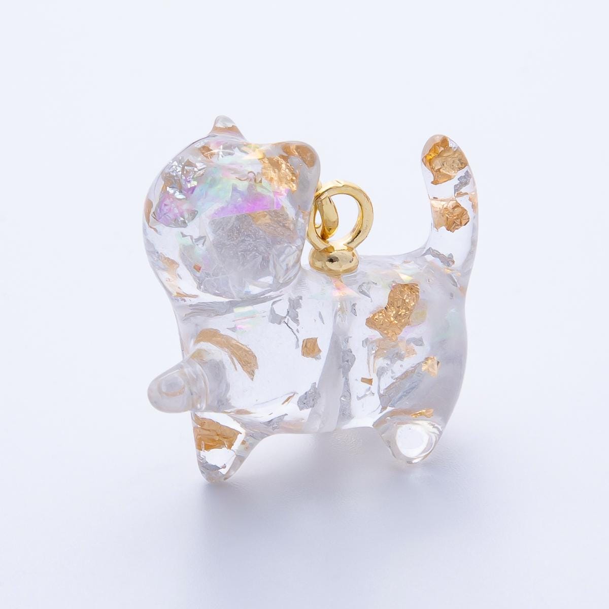 18K Gold Filled 27mm Colorful Glitter Kitty Cat Animal Resin Charm Kawaii Pet Pendants for custom Jewelry Making and crafts | CHARMS-00204
