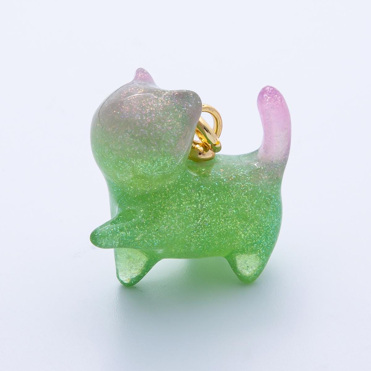 18K Gold Filled 27mm Colorful Glitter Kitty Cat Animal Resin Charm Kawaii Pet Pendants for custom Jewelry Making and crafts | CHARMS-00204