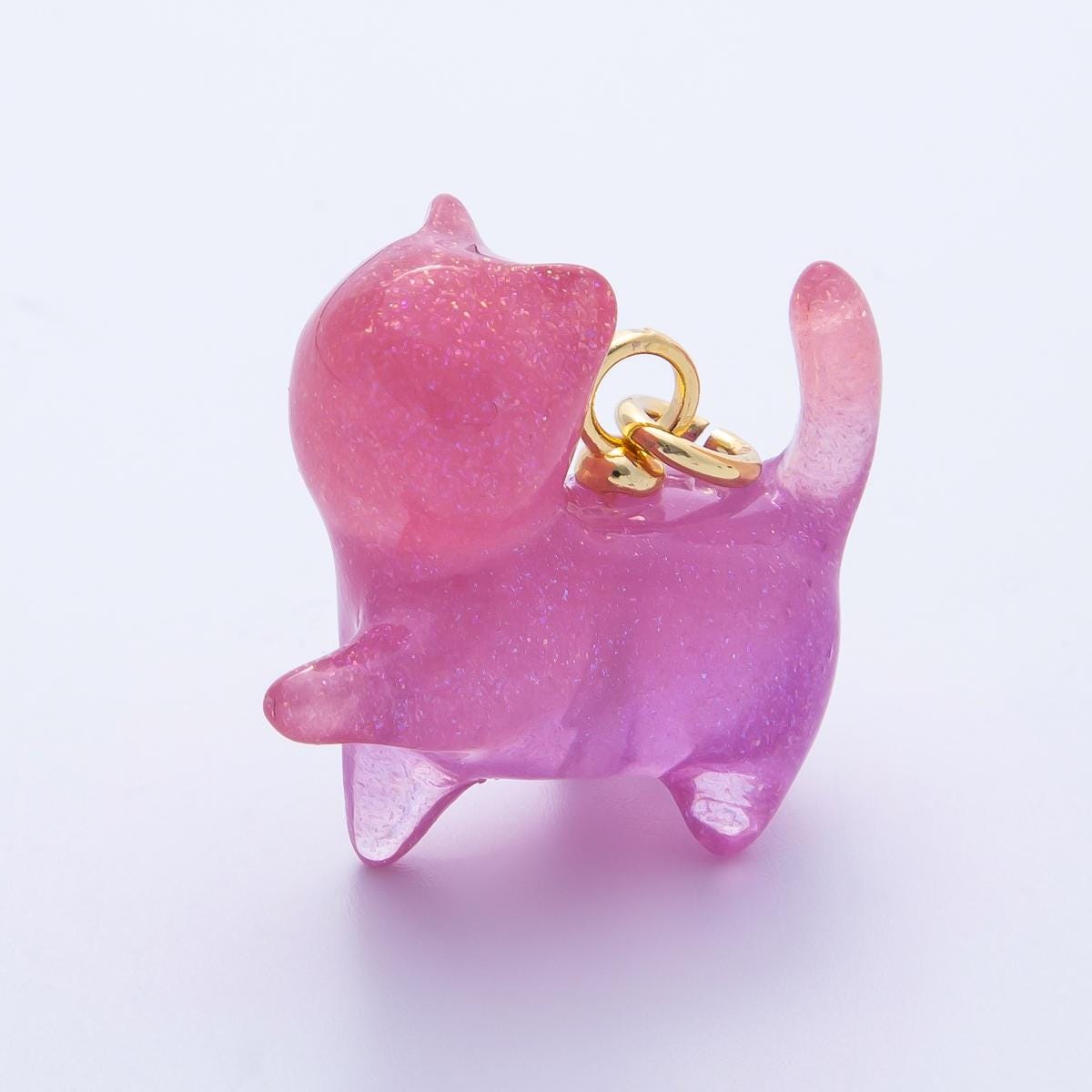 18K Gold Filled 27mm Colorful Glitter Kitty Cat Animal Resin Charm Kawaii Pet Pendants for custom Jewelry Making and crafts | CHARMS-00204