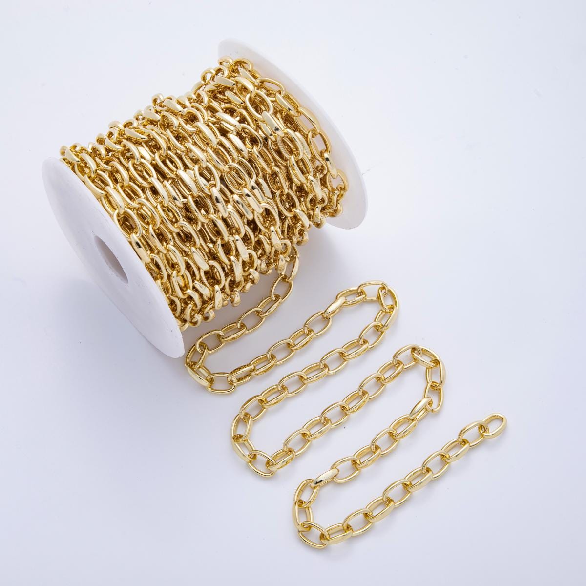 16K Gold Filled 12.8mm Plain Oval Paperclip Unfinished Chain by Yard DIY Jewelry Making Supply for custom necklace bracelet | ROLL-1838