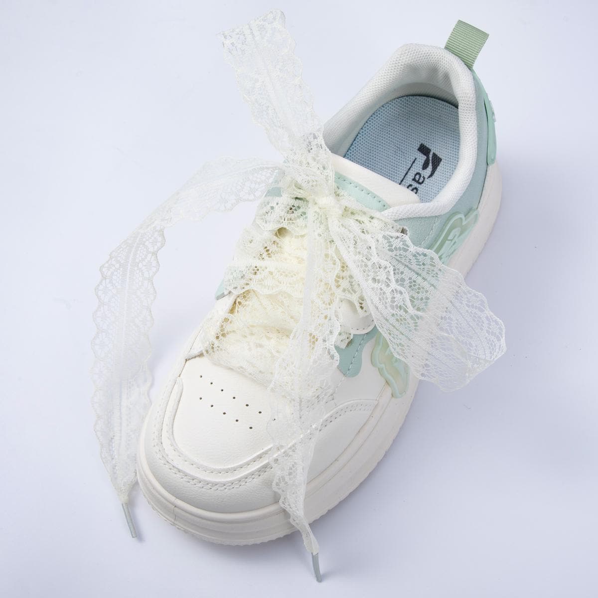 White, Pink, and Ivory lace ribbon shoelaces romantic sneaker laces for bridal wedding everyday chic fashion accessory | WB-00302