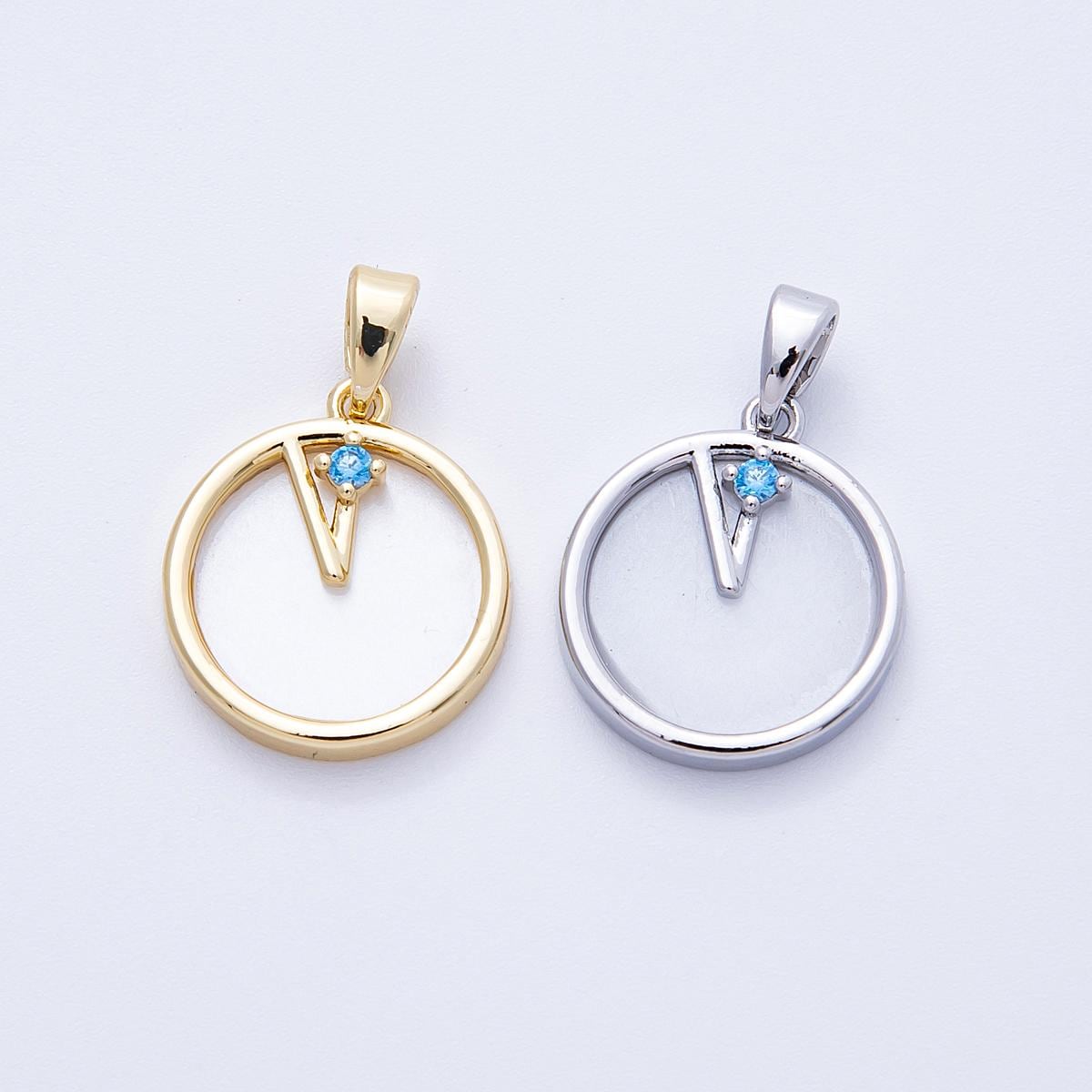 16K Gold Filled 17mm Blue CZ Shell Pearl Round Pendant Gold & Silver Minimalist Charm Jewelry Gift DIY Jewelry making supply | Charms-00184