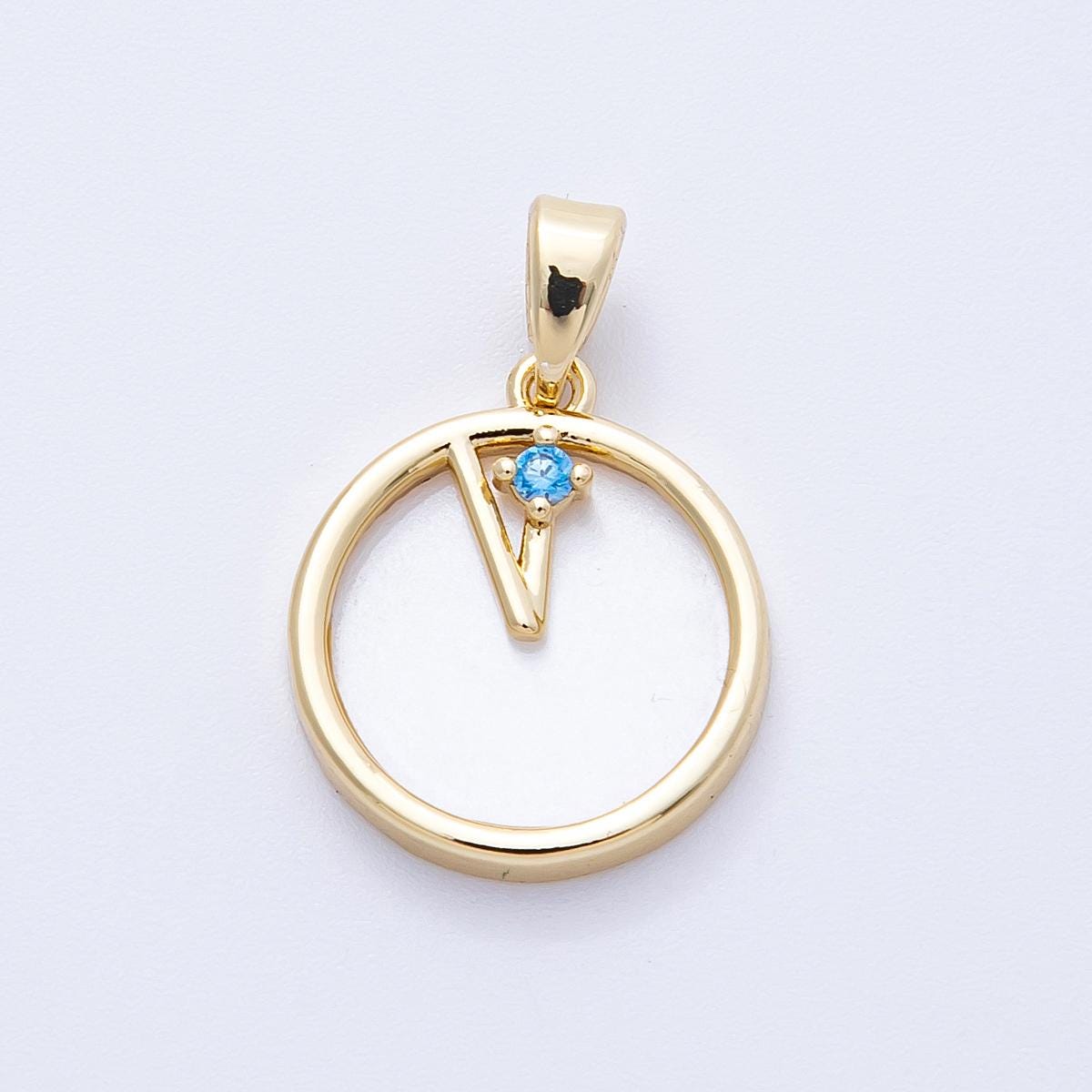 16K Gold Filled 17mm Blue CZ Shell Pearl Round Pendant Gold & Silver Minimalist Charm Jewelry Gift DIY Jewelry making supply | Charms-00184