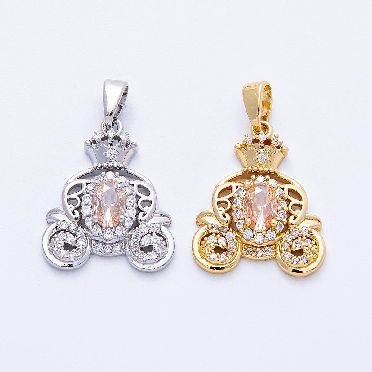 16K Gold Filled 19.5mm Micro Paved CZ Carriage Pendant in Gold & Silver royal Princess coach DIY Jewelry Making Supply | Charms-00188