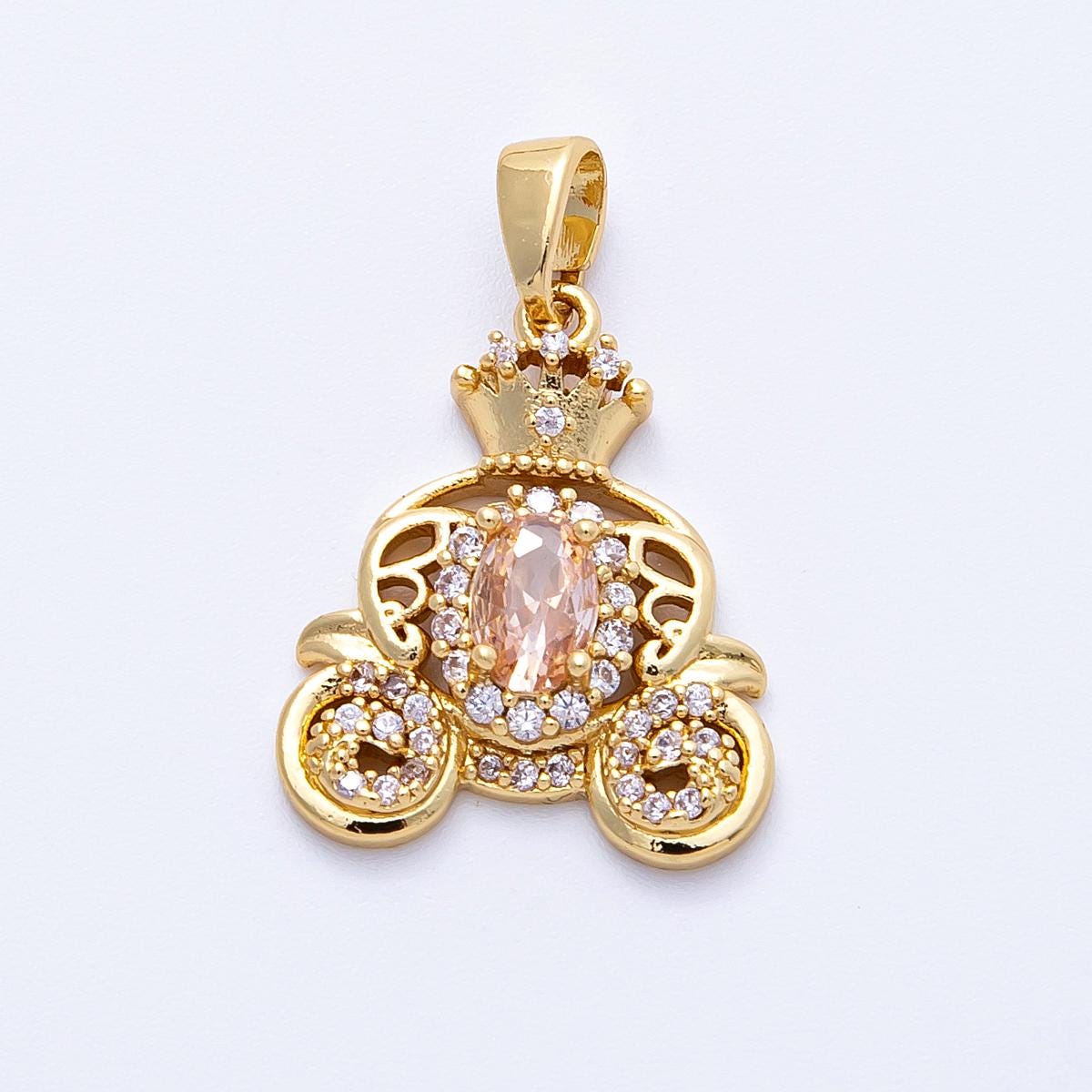 16K Gold Filled 19.5mm Micro Paved CZ Carriage Pendant in Gold & Silver royal Princess coach DIY Jewelry Making Supply | Charms-00188