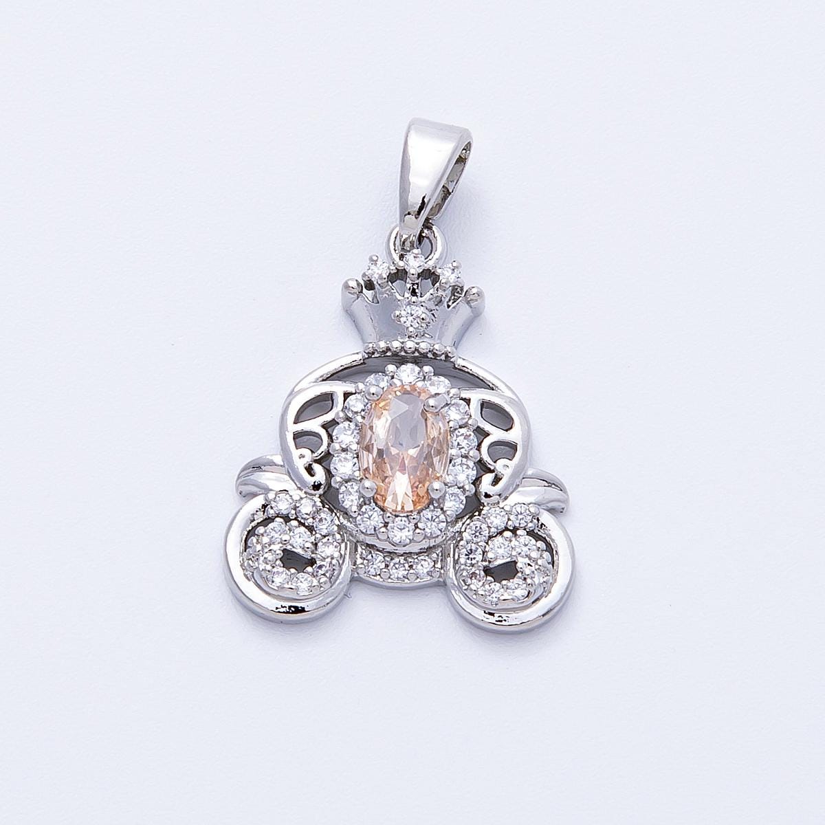 16K Gold Filled 19.5mm Micro Paved CZ Carriage Pendant in Gold & Silver royal Princess coach DIY Jewelry Making Supply | Charms-00188