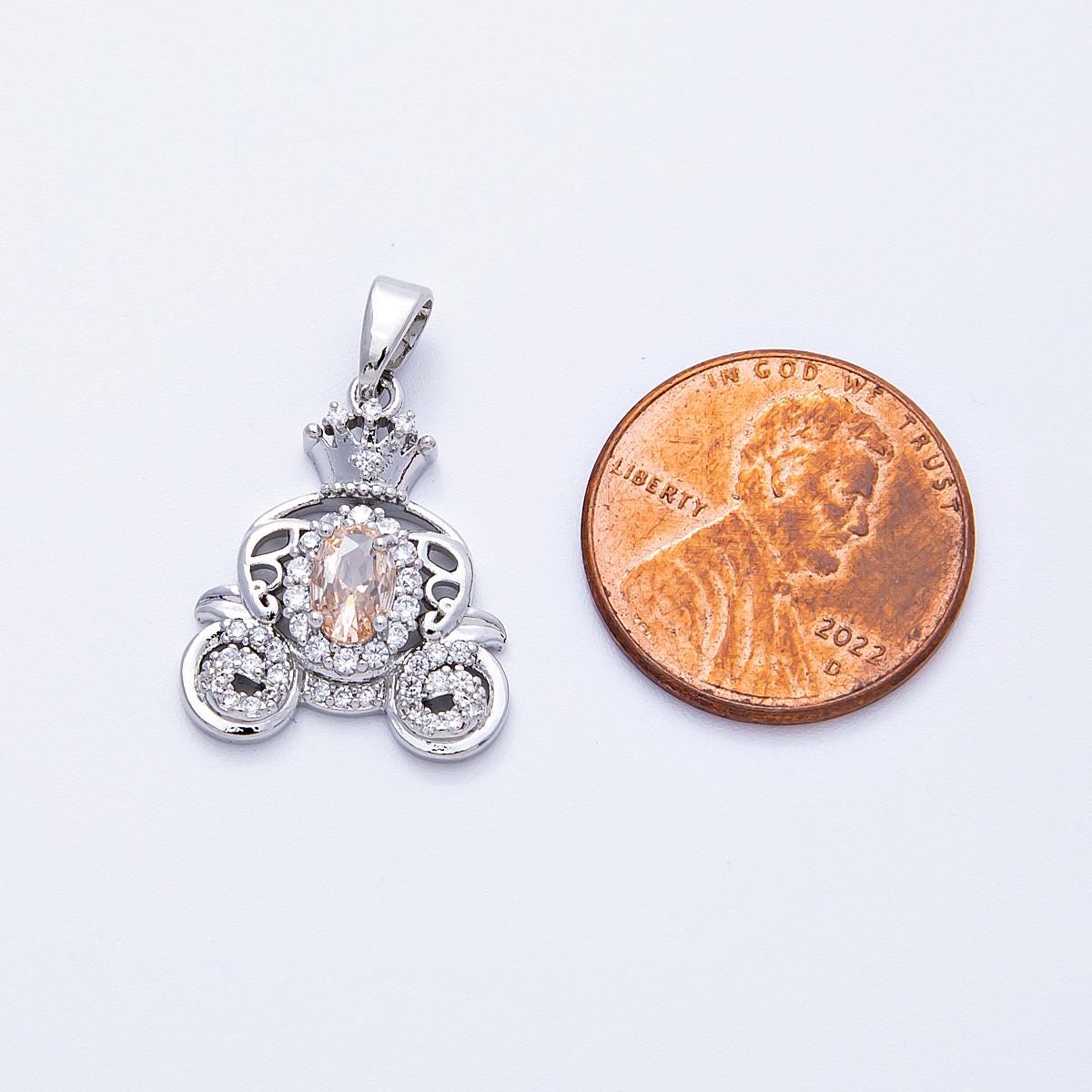 16K Gold Filled 19.5mm Micro Paved CZ Carriage Pendant in Gold & Silver royal Princess coach DIY Jewelry Making Supply | Charms-00188