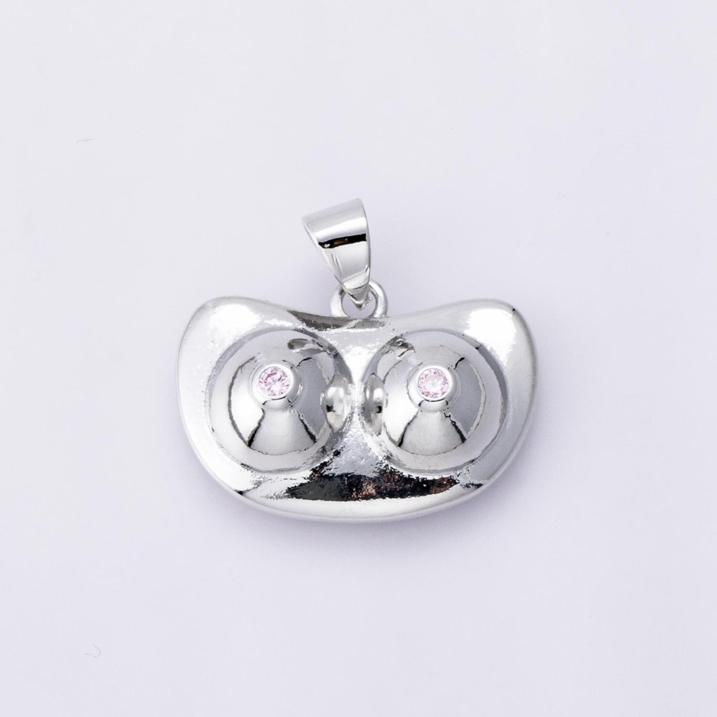 Silver boobs pendant with CZ crystals 14.3mm feminist body positive jewelry breast empowerment charm unique gift nipple necklace | I-00394