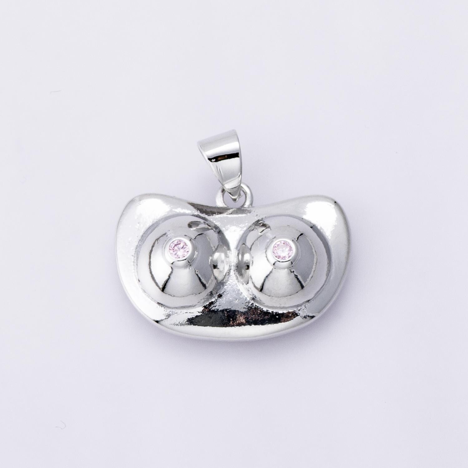 Silver boobs pendant with CZ crystals 14.3mm feminist body positive jewelry breast empowerment charm unique gift nipple necklace | I-00394