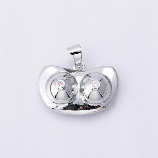 Silver boobs pendant with CZ crystals 14.3mm feminist body positive jewelry breast empowerment charm unique gift nipple necklace | I-00394