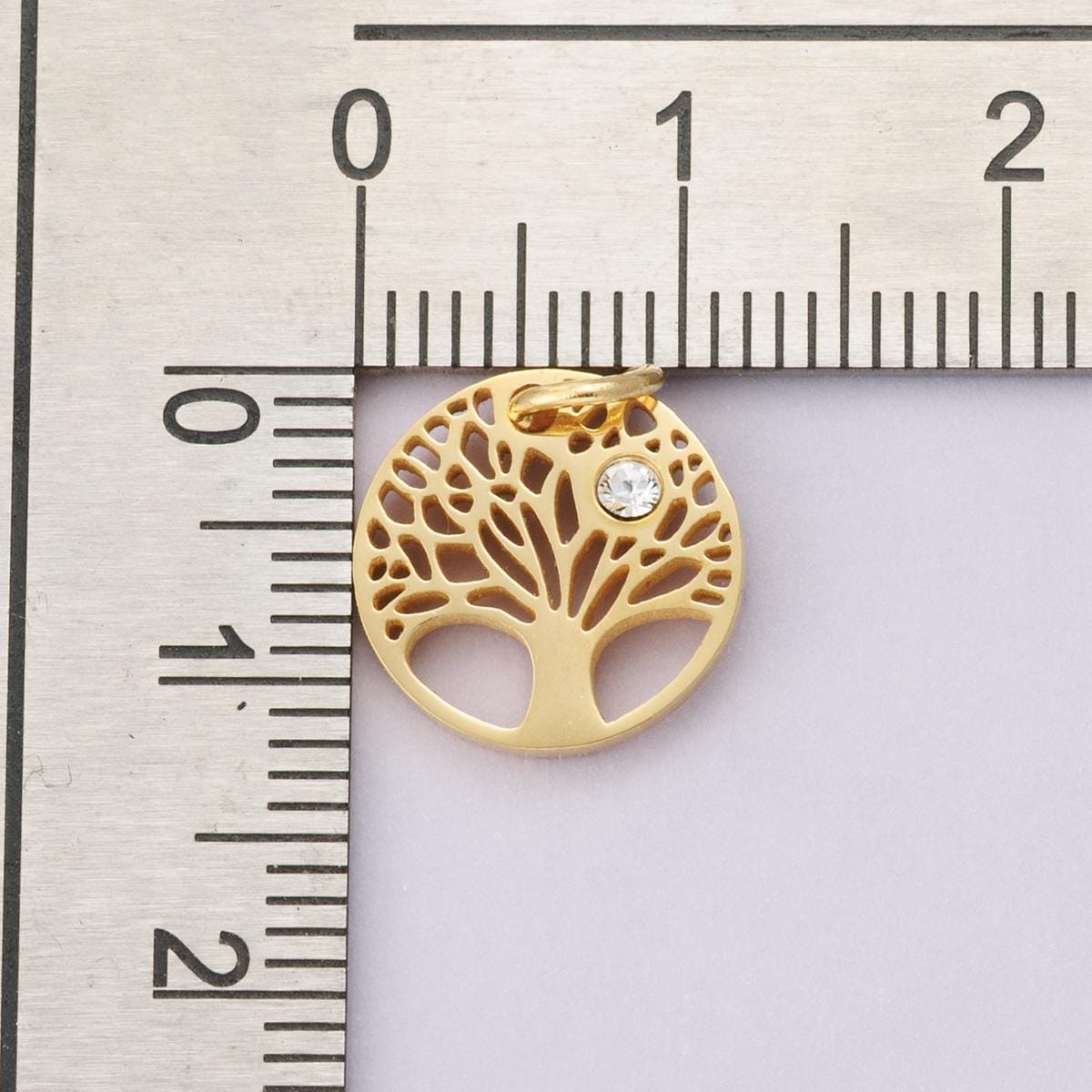 18k gold and silver stainless steel tree of life pendant with cubic zirconia dainty spiritual charm DIY Necklace bracelet making | E-00631