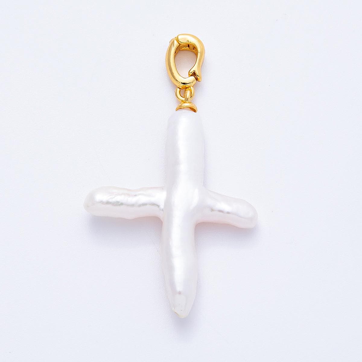 18K Gold Filled 37mm Shell Pearl Irregular Cross Religious Pendant unique Christian Gift for her DIY Jewelry Making supply | Charms-00171