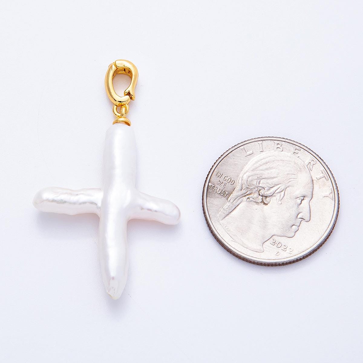 18K Gold Filled 37mm Shell Pearl Irregular Cross Religious Pendant unique Christian Gift for her DIY Jewelry Making supply | Charms-00171