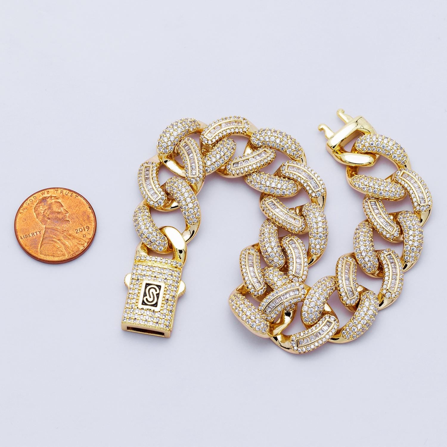 14k Gold Filled Iced Out Cuban Link Bracelet 7.5 Inch Luxury 16mm wide CZ Pave Chunky Chain for Hip Hop Jewelry WA4166