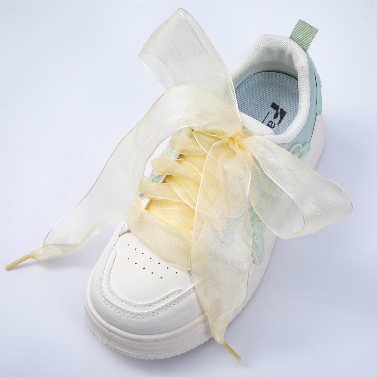 Pink and Yellow Organza Ribbon Shoelaces Sheer flat shoe laces for sneakers elegant bridal wedding laces custom shoe accessories | WB00300