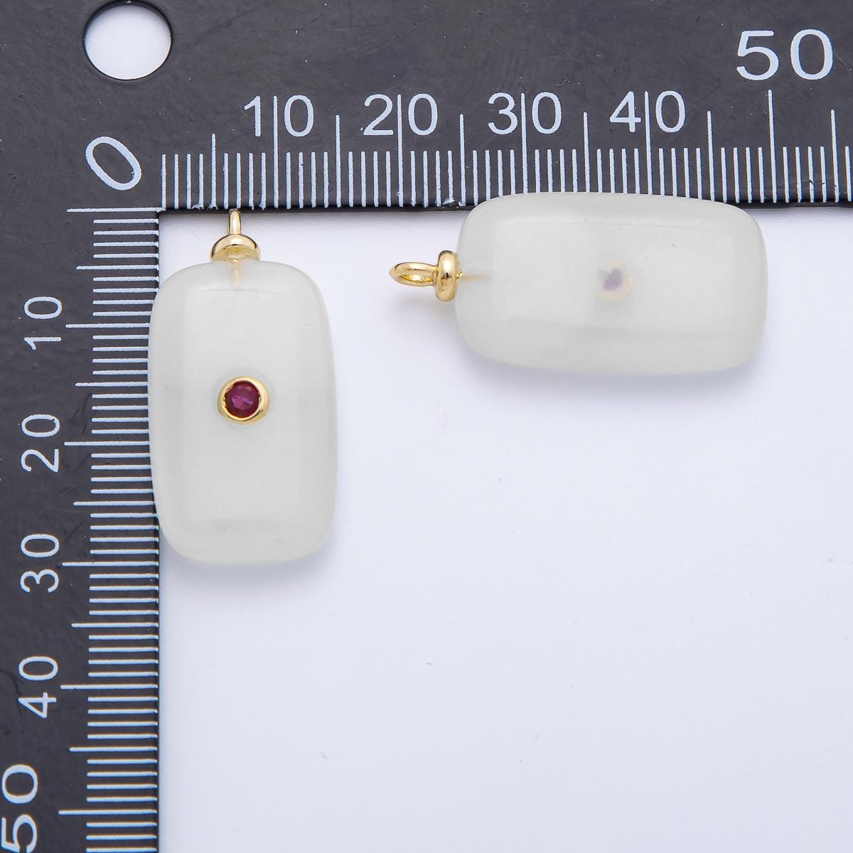 18k Gold filled natural stone pendant 30mm White Agate Rectangle Pendant with Fuchsia CZ Geometric Jewelry Supply Necklace | CHARMS-00255