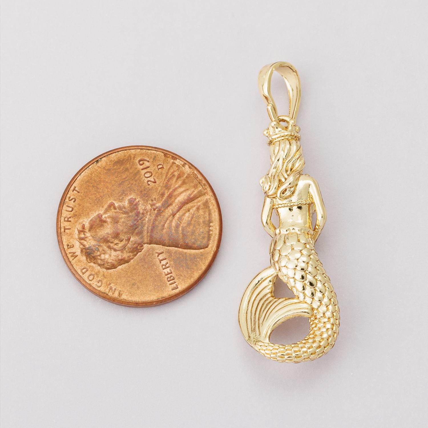 14K Gold Filled 30mm Mermaid Sea Multidimensional 3D Pendant Mythical creature sea siren necklace charm waterproof diy supply | I00004