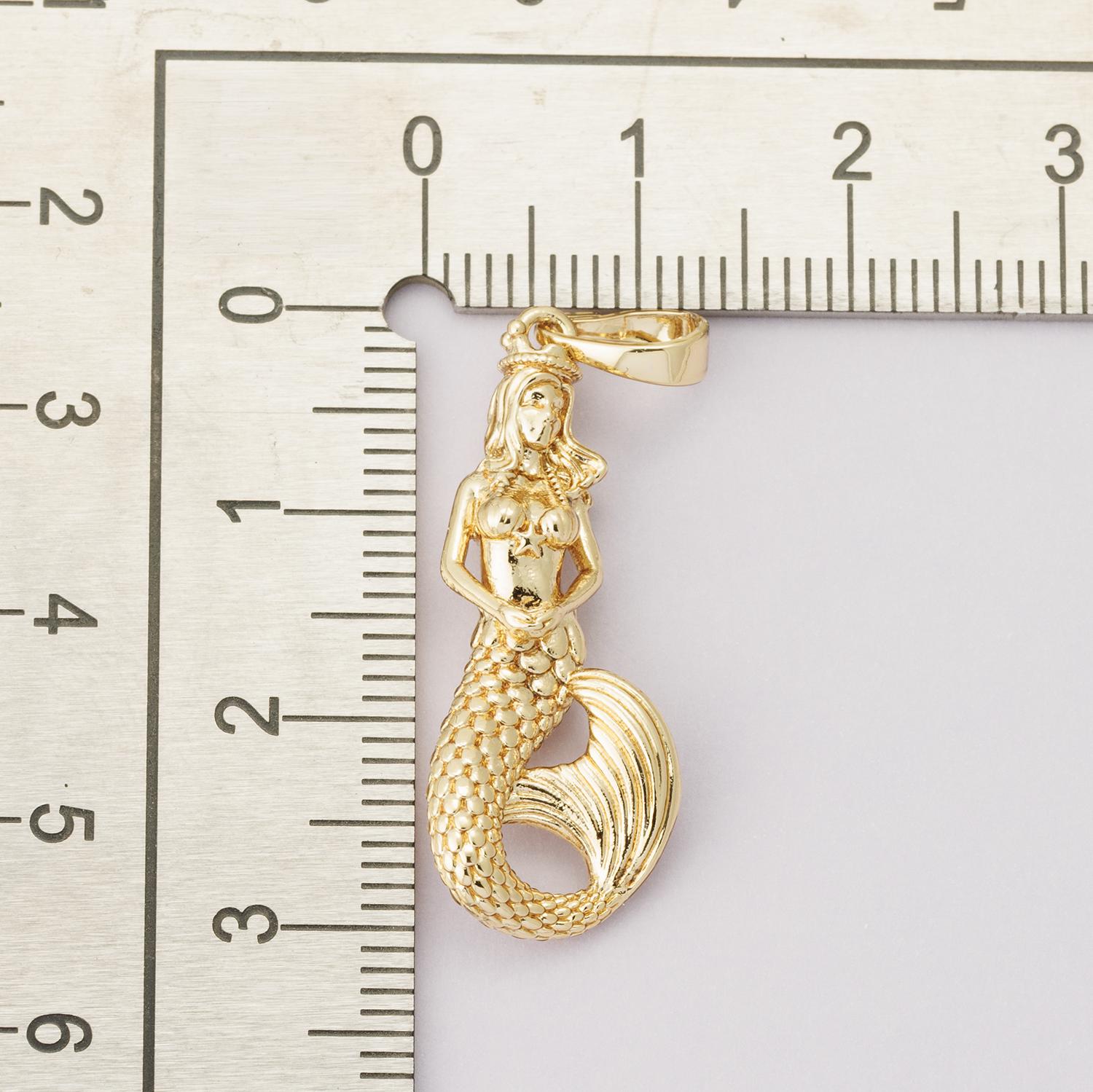 14K Gold Filled 30mm Mermaid Sea Multidimensional 3D Pendant Mythical creature sea siren necklace charm waterproof diy supply | I00004