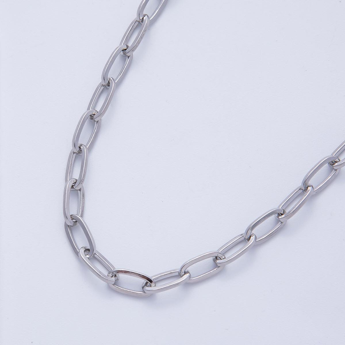 Rhodium Plated 9.5mm x 4.7mm Minimalist Paperclip Unfinished Chain by Yard Wholesale Bulk DIY Jewelry Making Supply necklace | Roll-01846