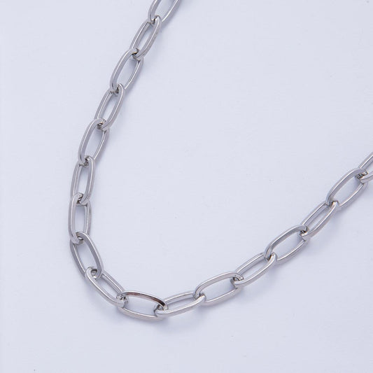 Rhodium Plated 9.5mm x 4.7mm Minimalist Paperclip Unfinished Chain by Yard Wholesale Bulk DIY Jewelry Making Supply necklace | Roll-01846