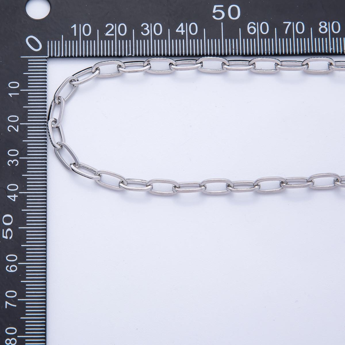 Rhodium Plated 9.5mm x 4.7mm Minimalist Paperclip Unfinished Chain by Yard Wholesale Bulk DIY Jewelry Making Supply necklace | Roll-01846