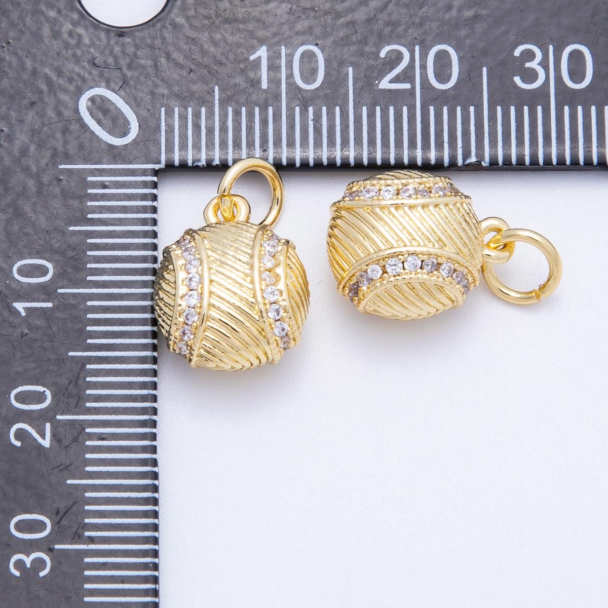 16k Gold filled Baseball Charm Pendant 14mm 3D sports jewelry with micro paved CZ athletic necklace DIY Making Supply | CHARMS-00218