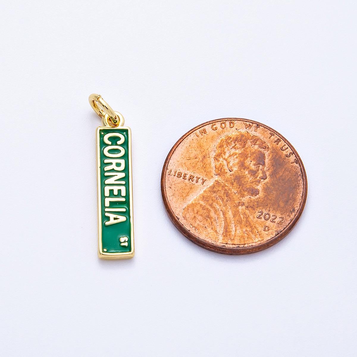 16k Gold Filled Cornelia Street sign charm green and purple pendant DIY Jewelry making supply custom necklace and bracelet | CHARMS-00251