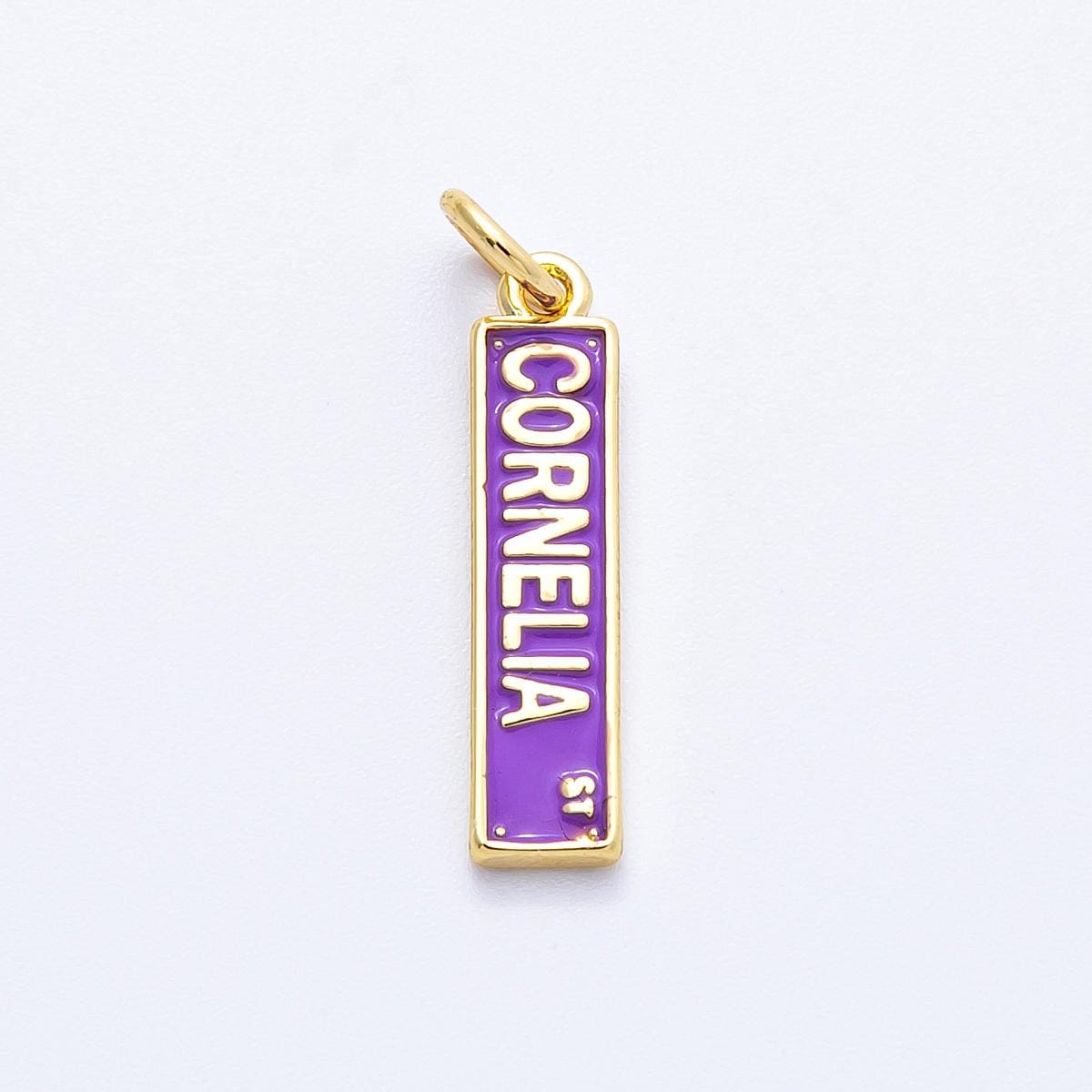 16k Gold Filled Cornelia Street sign charm green and purple pendant DIY Jewelry making supply custom necklace and bracelet | CHARMS-00251