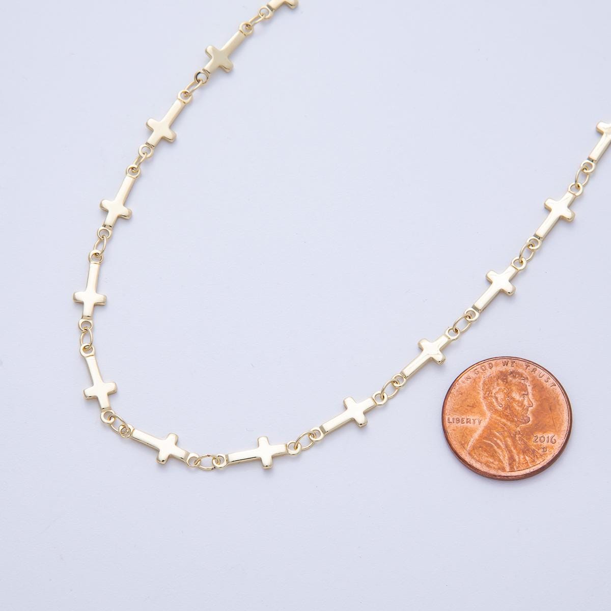 16K Gold Filled 13mm x 5mm Minimalist Religious Cross Unfinished Chain by Yard Wholesale Bulk DIY Jewelry Making Supply | Roll-01849