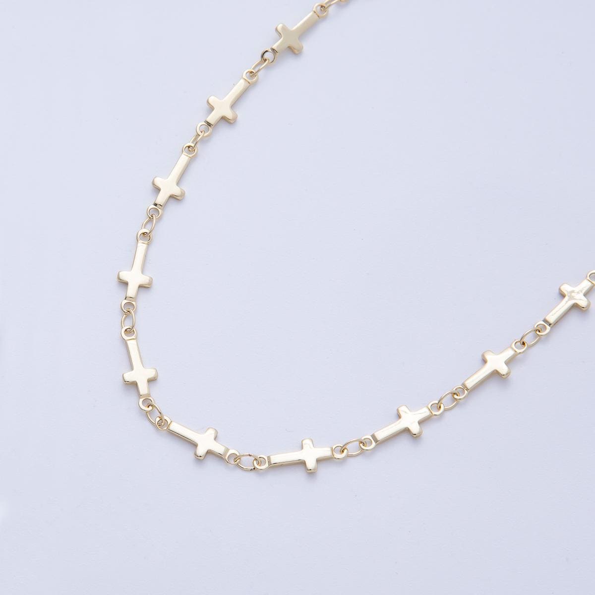 16K Gold Filled 13mm x 5mm Minimalist Religious Cross Unfinished Chain by Yard Wholesale Bulk DIY Jewelry Making Supply | Roll-01849