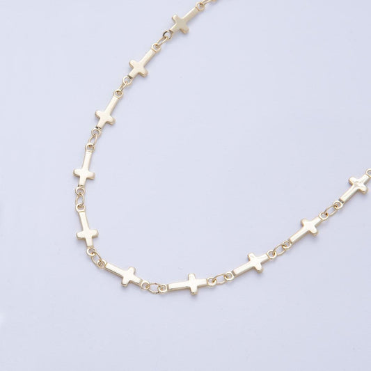 16K Gold Filled 13mm x 5mm Minimalist Religious Cross Unfinished Chain by Yard Wholesale Bulk DIY Jewelry Making Supply | Roll-01849