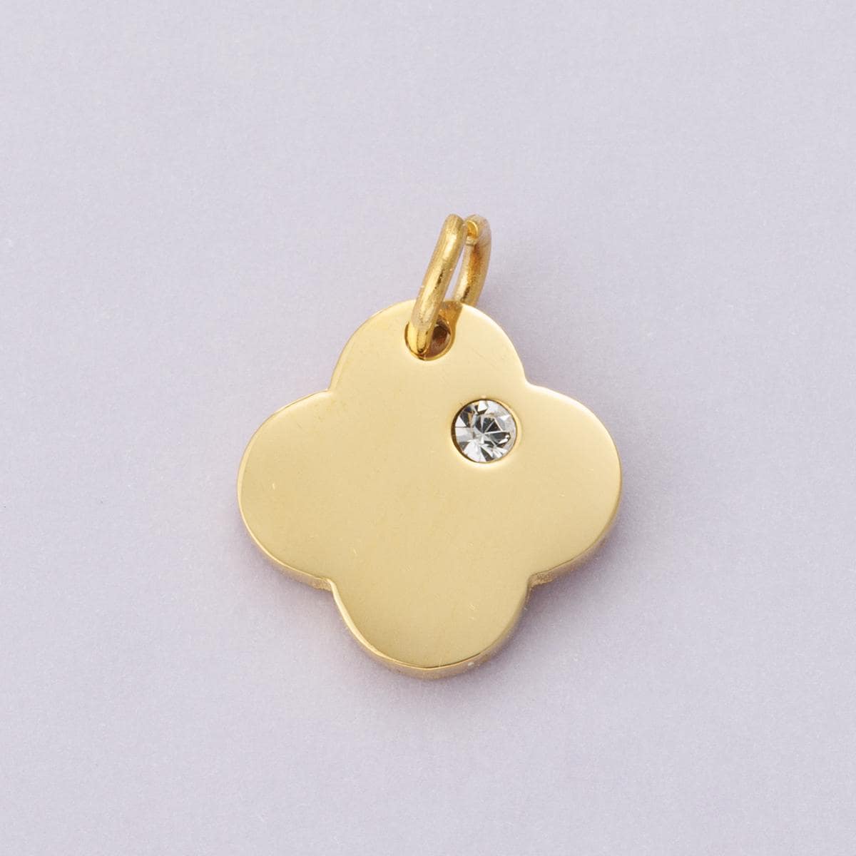 Stainless Steel Clear CZ Clover Quatrefoil Charm 12mm dainty minimalist CZ lucky flower necklace earring bracelet jewelry making | E-00627