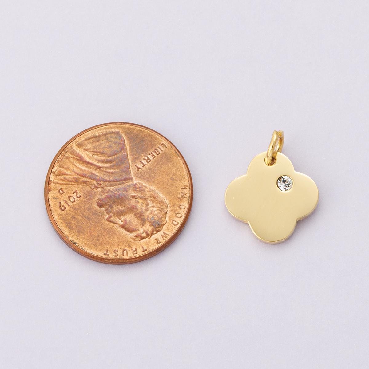 Stainless Steel Clear CZ Clover Quatrefoil Charm 12mm dainty minimalist CZ lucky flower necklace earring bracelet jewelry making | E-00627