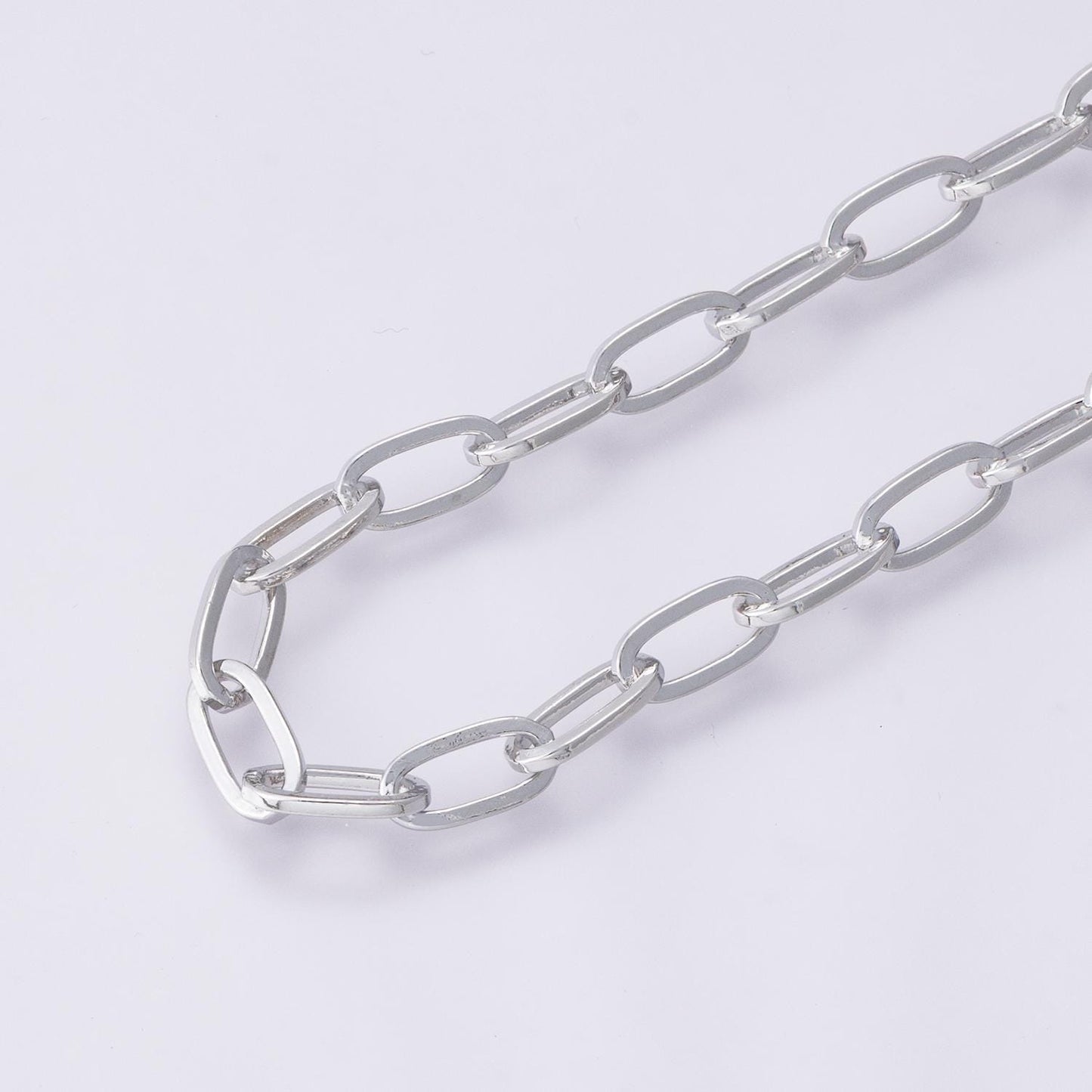Rhodium Plated 9.5mm x 4.7mm Minimalist Paperclip Unfinished Chain by Yard wholesale bulk diy jewelry making supply necklace | Roll-01851
