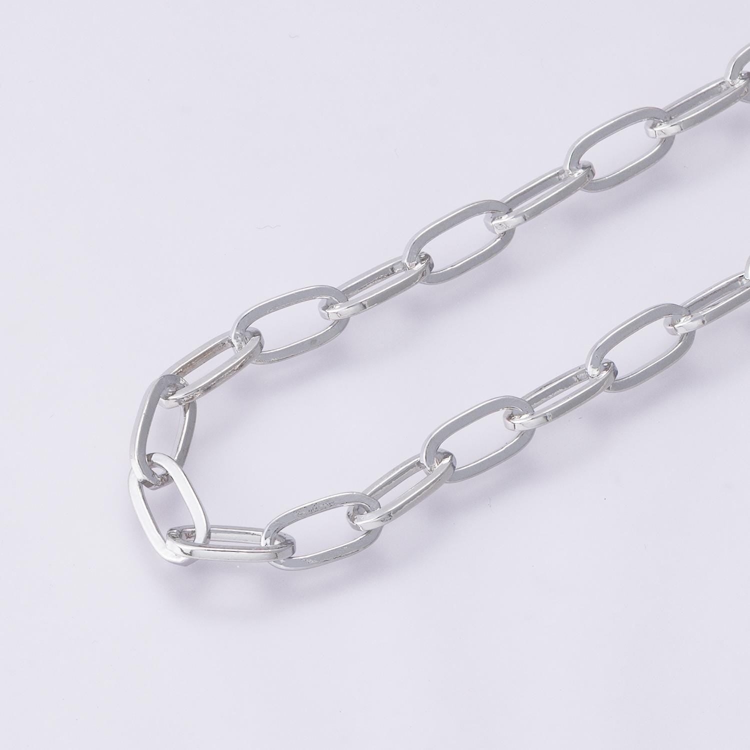 Rhodium Plated 9.5mm x 4.7mm Minimalist Paperclip Unfinished Chain by Yard wholesale bulk diy jewelry making supply necklace | Roll-01851