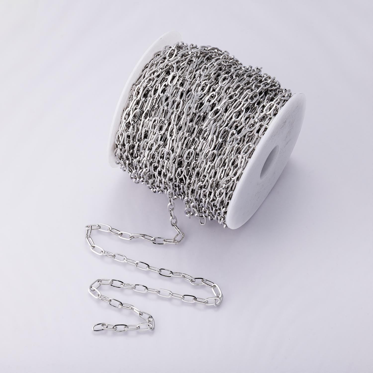 Rhodium Plated 9.5mm x 4.7mm Minimalist Paperclip Unfinished Chain by Yard wholesale bulk diy jewelry making supply necklace | Roll-01851