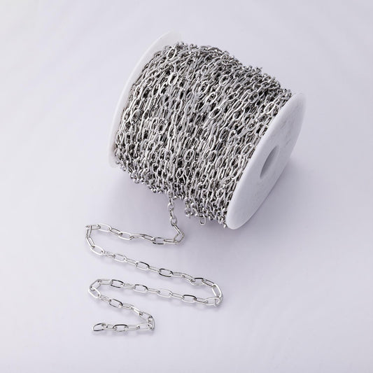 Rhodium Plated 9.5mm x 4.7mm Minimalist Paperclip Unfinished Chain by Yard wholesale bulk diy jewelry making supply necklace | Roll-01851