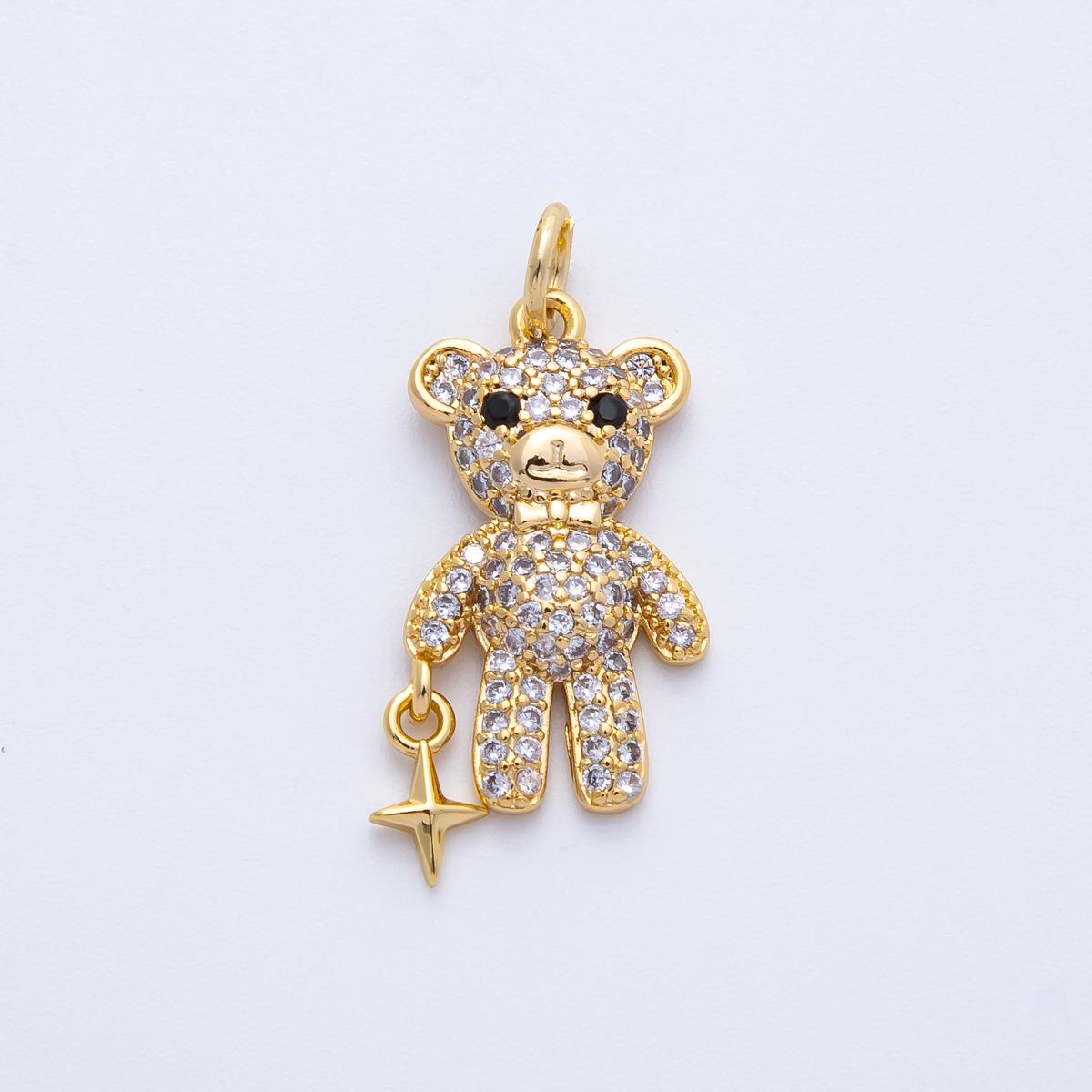 16K Gold Filled 22mm Micro Paved CZ Teddy Bear Charm in Gold & Silver sparkling stuffed animal diy jewelry making supply | Charms-00256