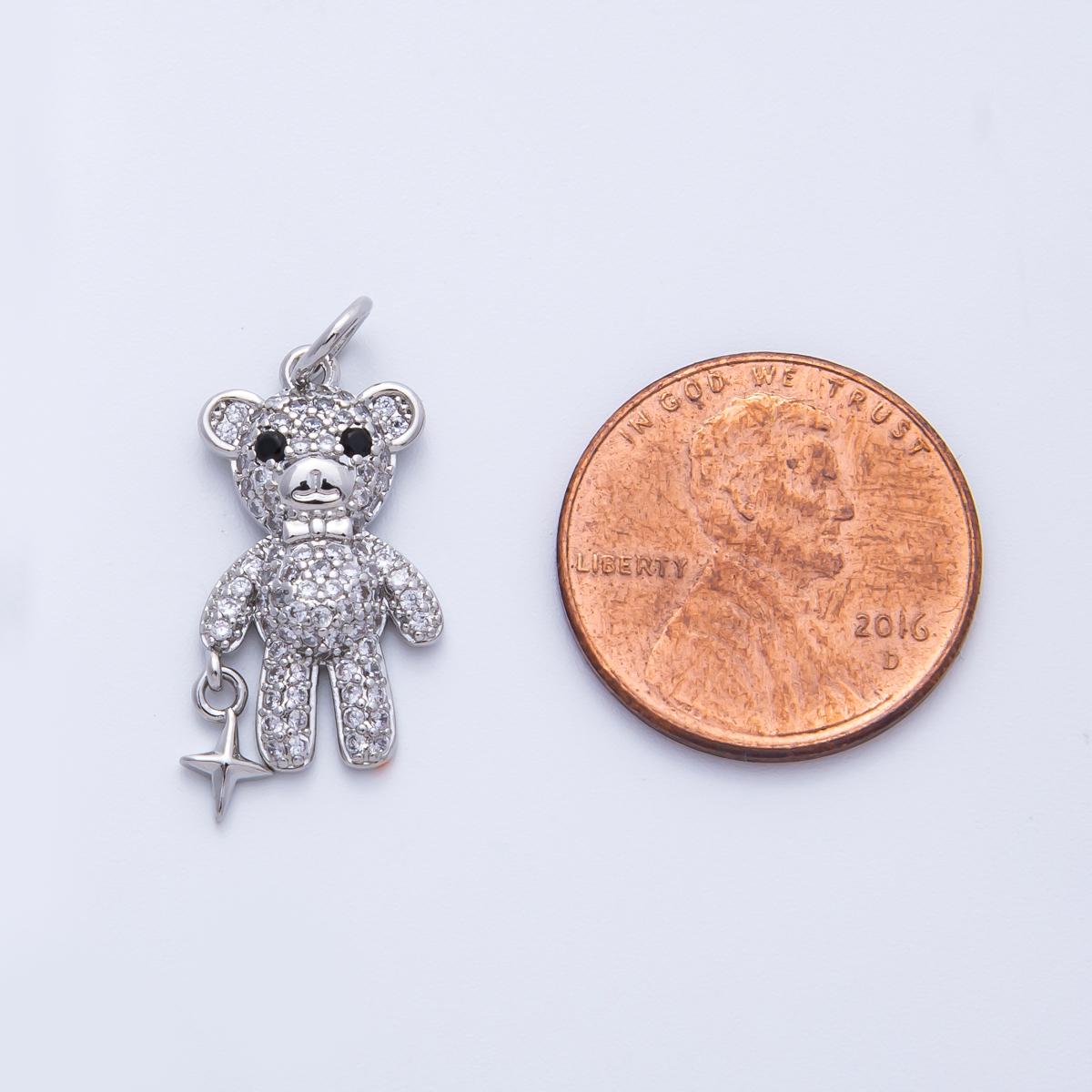 16K Gold Filled 22mm Micro Paved CZ Teddy Bear Charm in Gold & Silver sparkling stuffed animal diy jewelry making supply | Charms-00256